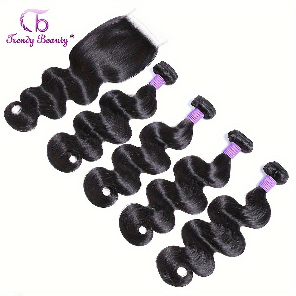 Peruvian Body Wave Virgin Hair Bundles With Lace 5x5 Closure Human Hair Unprocessed Body Wave Hair With Closure 5x5 Lace Free Part Natural Black Hair 5 Bundles In Total